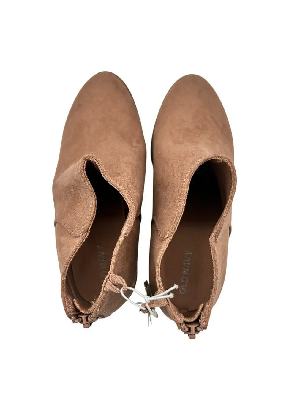 Old Navy Girls Tan Suede Rear Zip Stacked Block Heel Ankle Booties Size 2